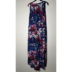 Adrianna Papell Floral Print Maxi Dress Navy Blue Pink Blue Women's 3X